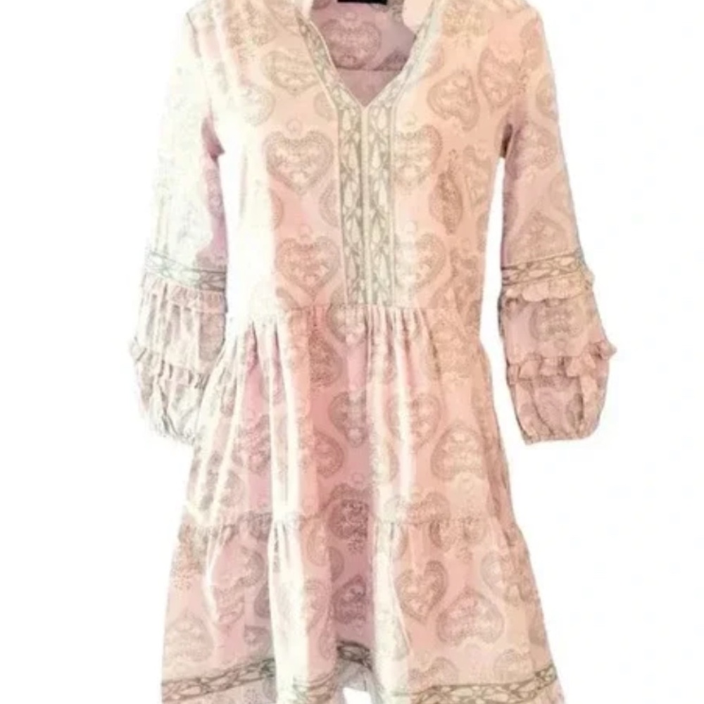 La Plage Alison Tiered Ruffle Dress Revolving Heart Pink Sand XS